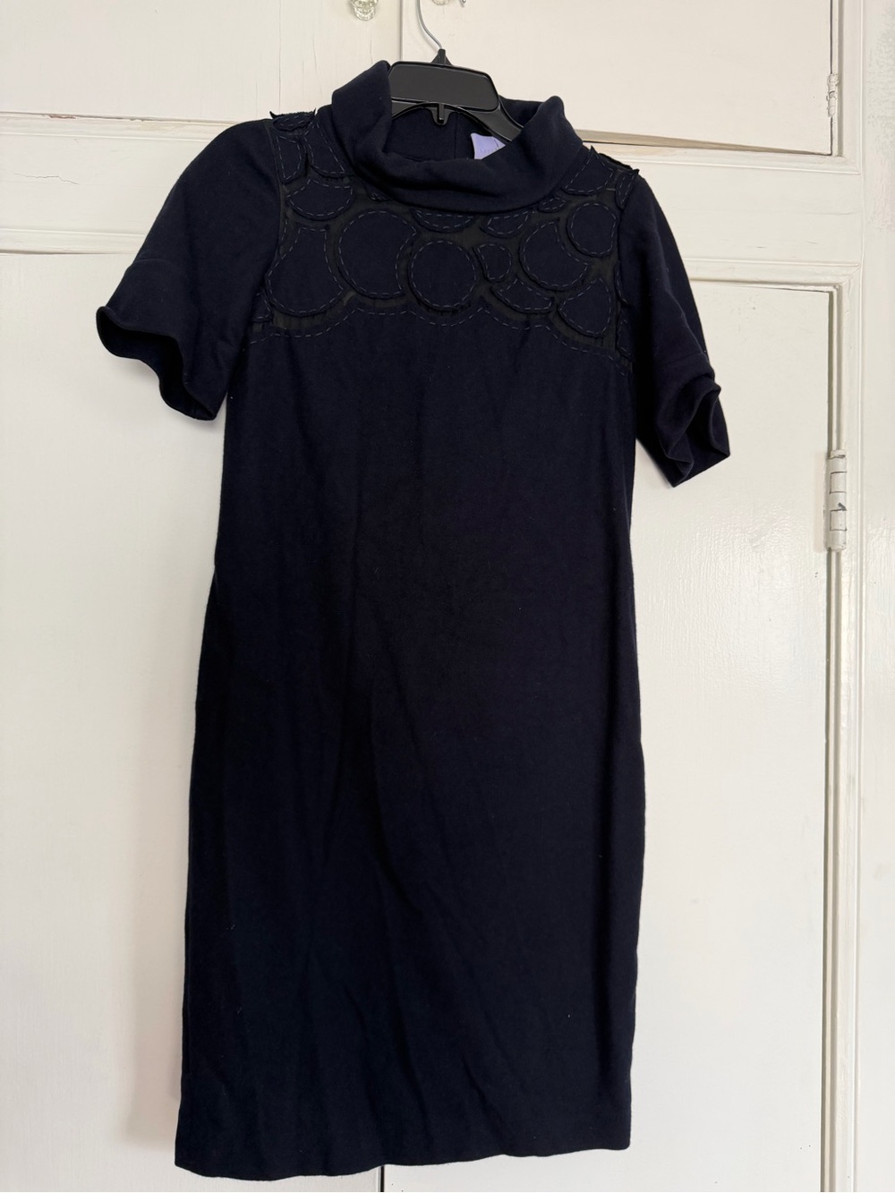 Vera Wang Lavender Label Navy Short-Sleeve Turtleneck Midi Knit Dress